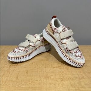 Chloe cream sneakers with red woven detailing